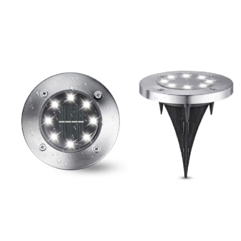 Set Mit 2 Weißen Solar-gartenleuchten, 8 Leds, 6000 K, Ip65 Wasserdicht, Einbau-außenbeleuchtung