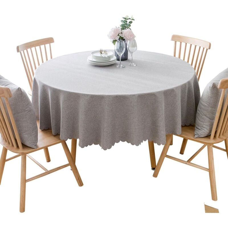 Runde, Fleckenabweisende Tischdecke. Schützt Und Verschönert Ihren Tisch. Leicht Zu Reinigen. Hellgrau. Durchmesser 140 Cm.