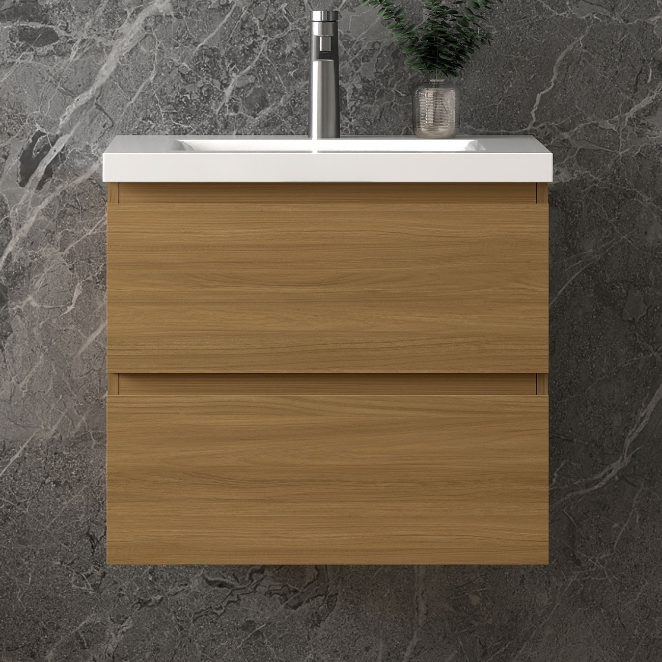 Waschbeckenunterschrank, Walnussfarbe Badezimmerschrank, 2 Schubladen, Unterschrank Mit Waschbecken60x37x52cm, Typ A-keramik Waschbecken, Sanfter Schluss, Badschrank, Unterschrank Mit Waschbecken