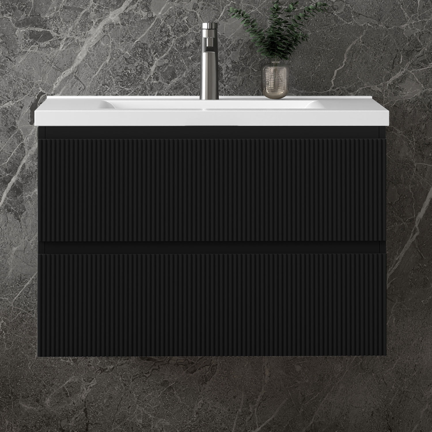 Waschbeckenunterschrank, Badezimmerschrank, 2 Schubladen, 80x44.5x52cm, Typ A-keramik Waschbecken, Schwarz, Sanfter Schluss, Badschrank, Unterschrank Mit Waschbecken