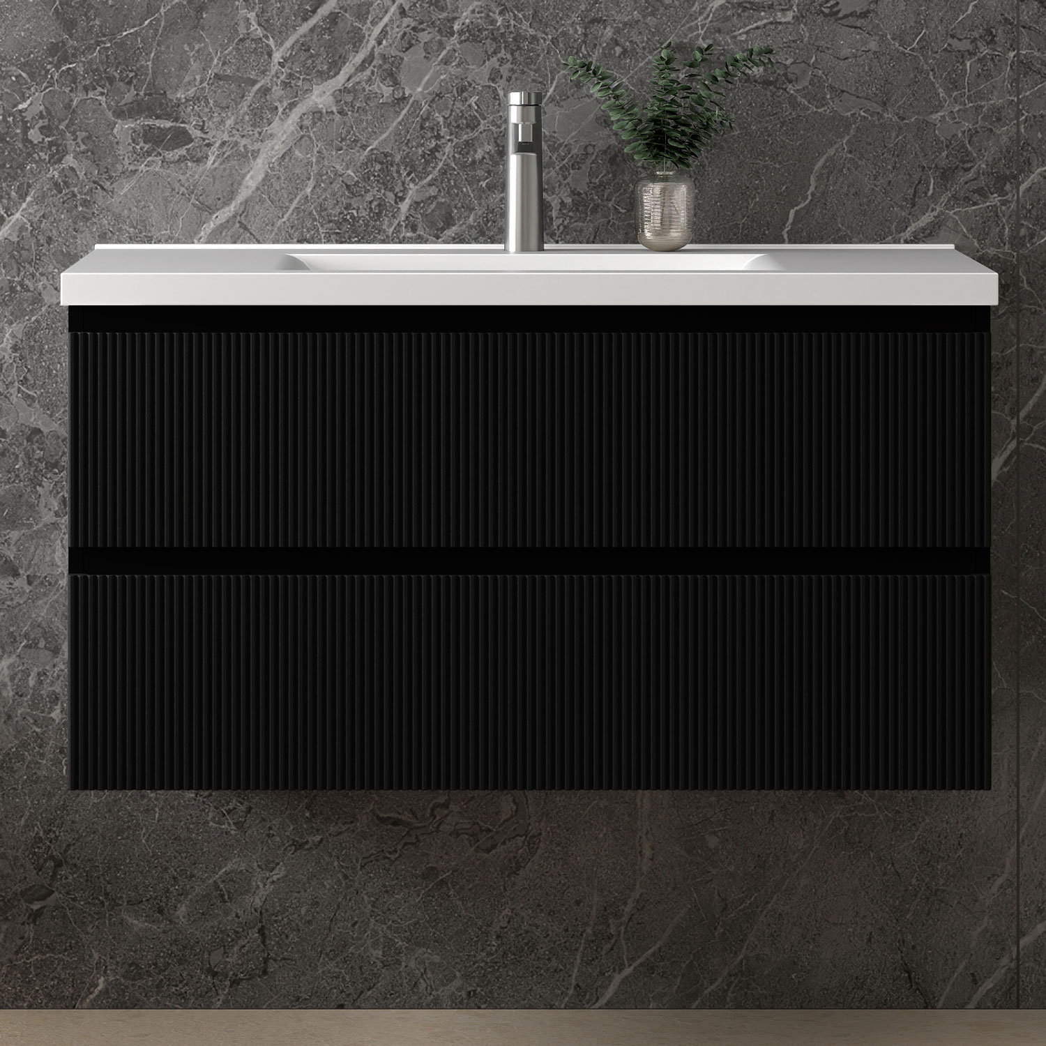 Waschbeckenunterschrank, Badezimmerschrank, 2 Schubladen, 100x44.5x52cm, Typ A-keramik Waschbecken, Schwarz, Sanfter Schluss, Badschrank, Unterschrank Mit Waschbecken