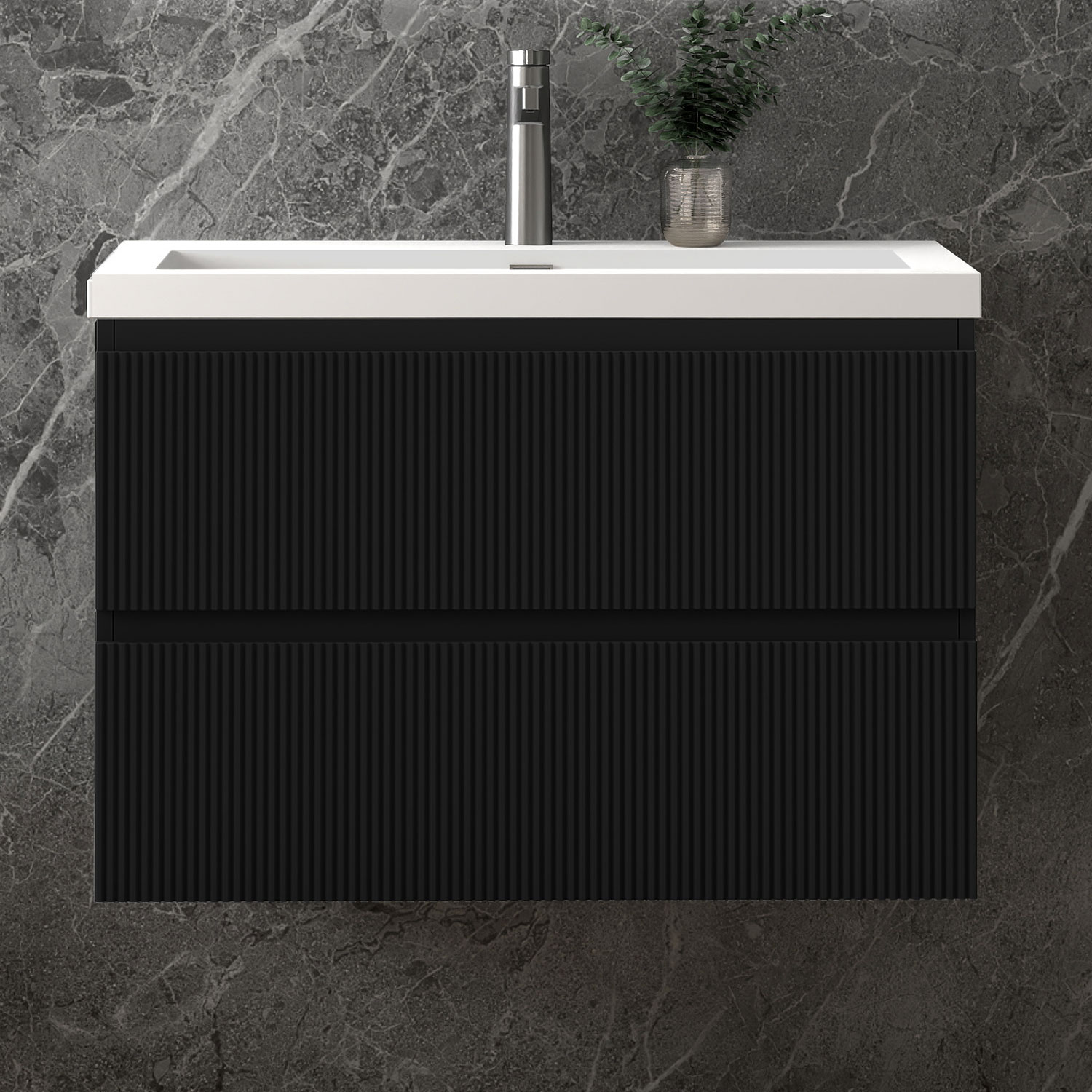 Waschbeckenunterschrank, Badezimmerschrank, 2 Schubladen, 50x37x52cm, Typ Yc-kunststein Waschbecken, Schwarz, Sanfter Schluss, Badschrank, Unterschrank Mit Waschbecken