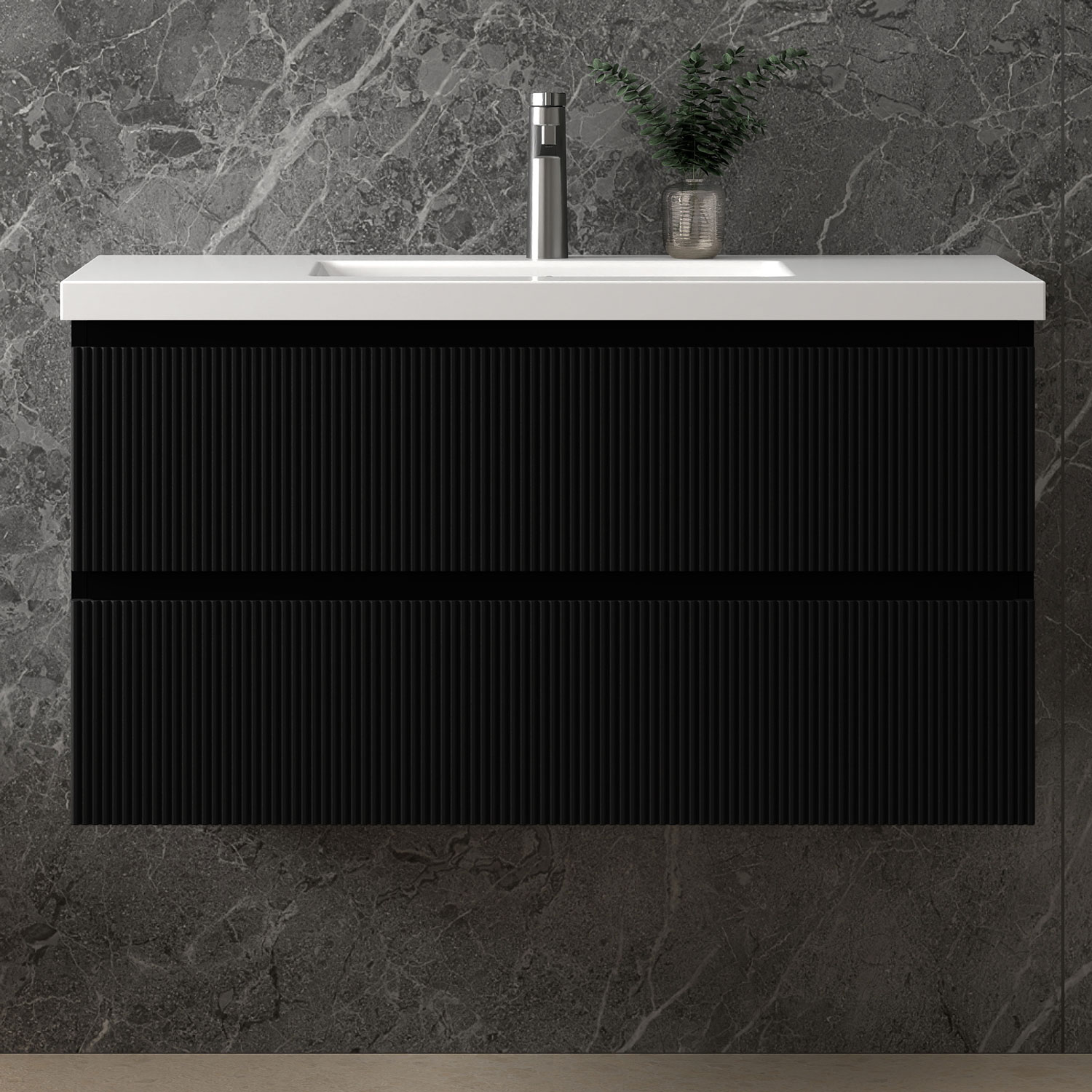 Waschbeckenunterschrank, Badezimmerschrank, 2 Schubladen, 100x44.5x52cm, Typ C-kunststein Waschbecken, Schwarz, Sanfter Schluss, Badschrank, Unterschrank Mit Waschbecken