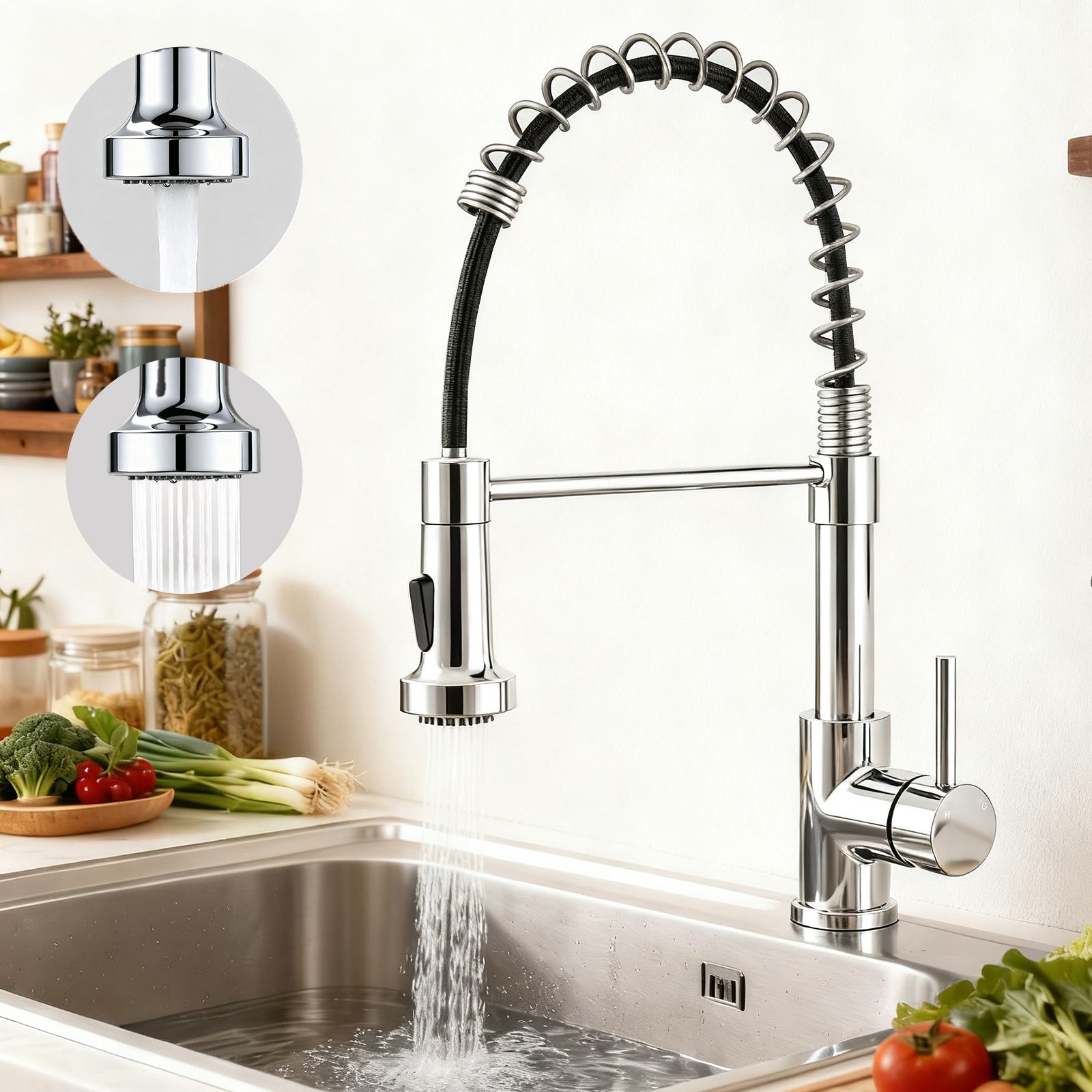 Aica Küchenarmatur Mit 2 Wasserauslassmodi Ausziehbarer Brause 362° Drehbar Kalt Warmwasser Einstellbar Edelstahl Armatur Chrom