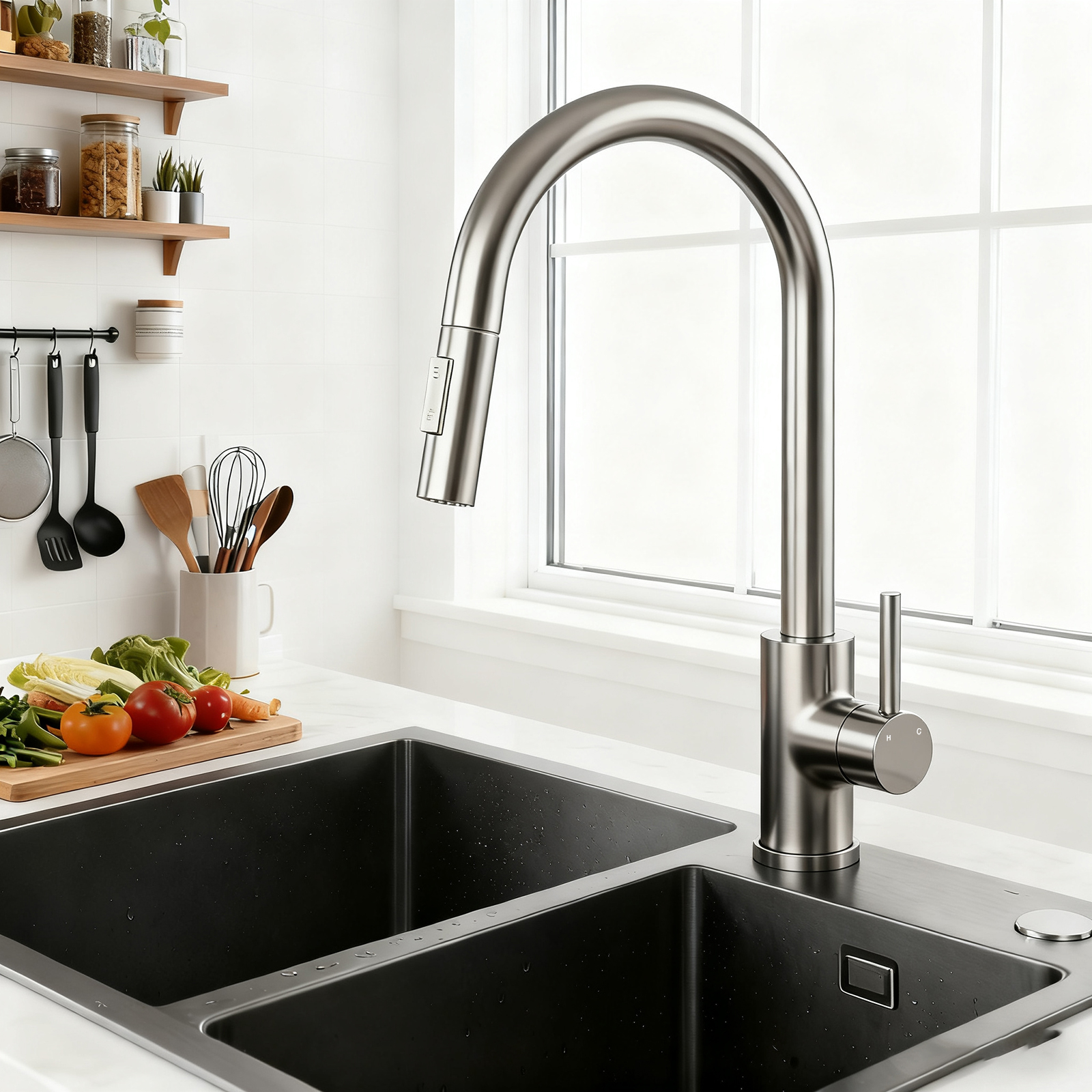 Aica Küchenarmatur Mit 2 Wasserauslassmodi Ausziehbarer Brause 360° Drehbar Kalt Warmwasser Einstellbar Edelstahl Armatur Gebürstet