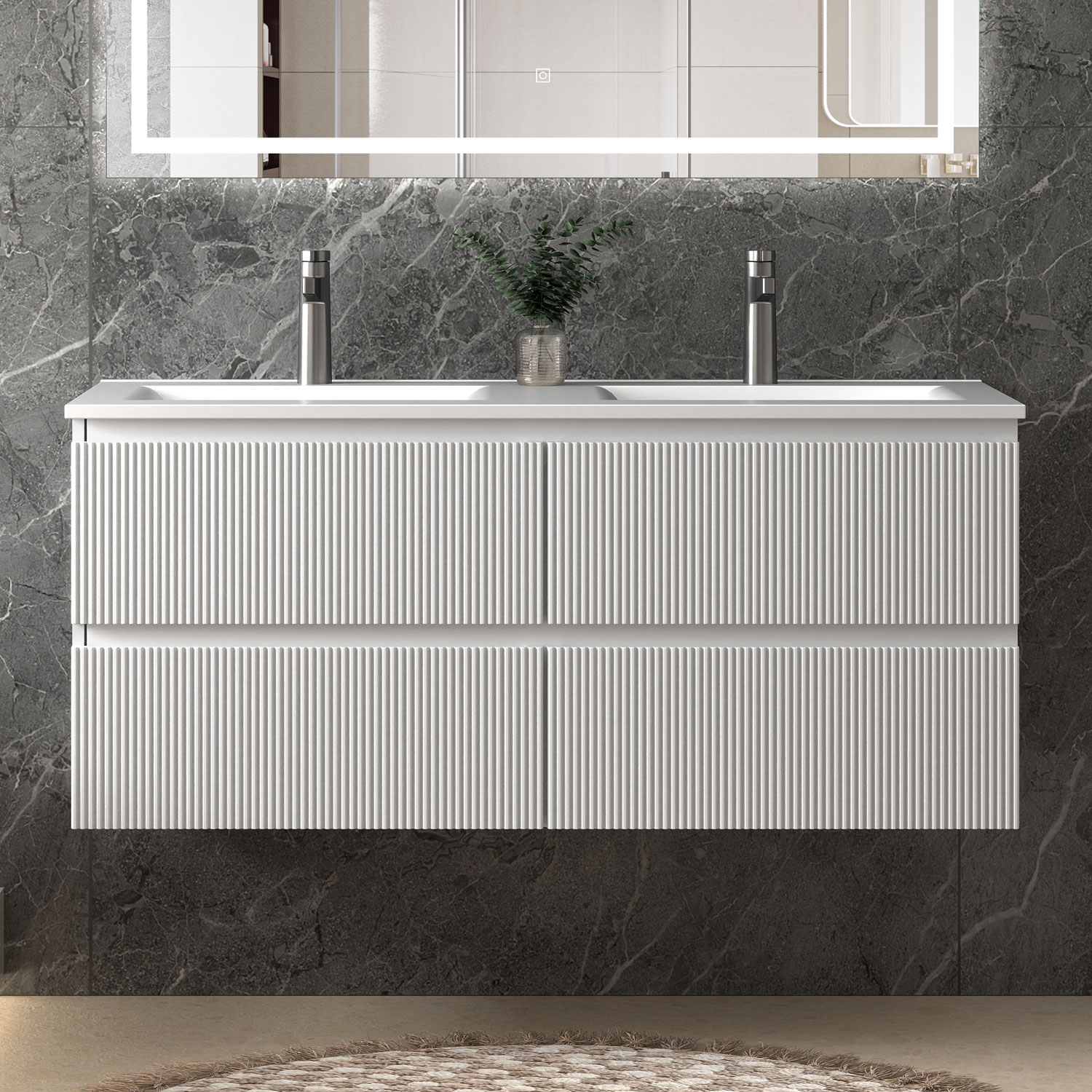 Waschbeckenunterschrank, Unterschrank, Badezimmerschrank, 120x44.5x52cm, Typ A-keramik Waschbecken, 4 Türen, Badschrank, Weiß