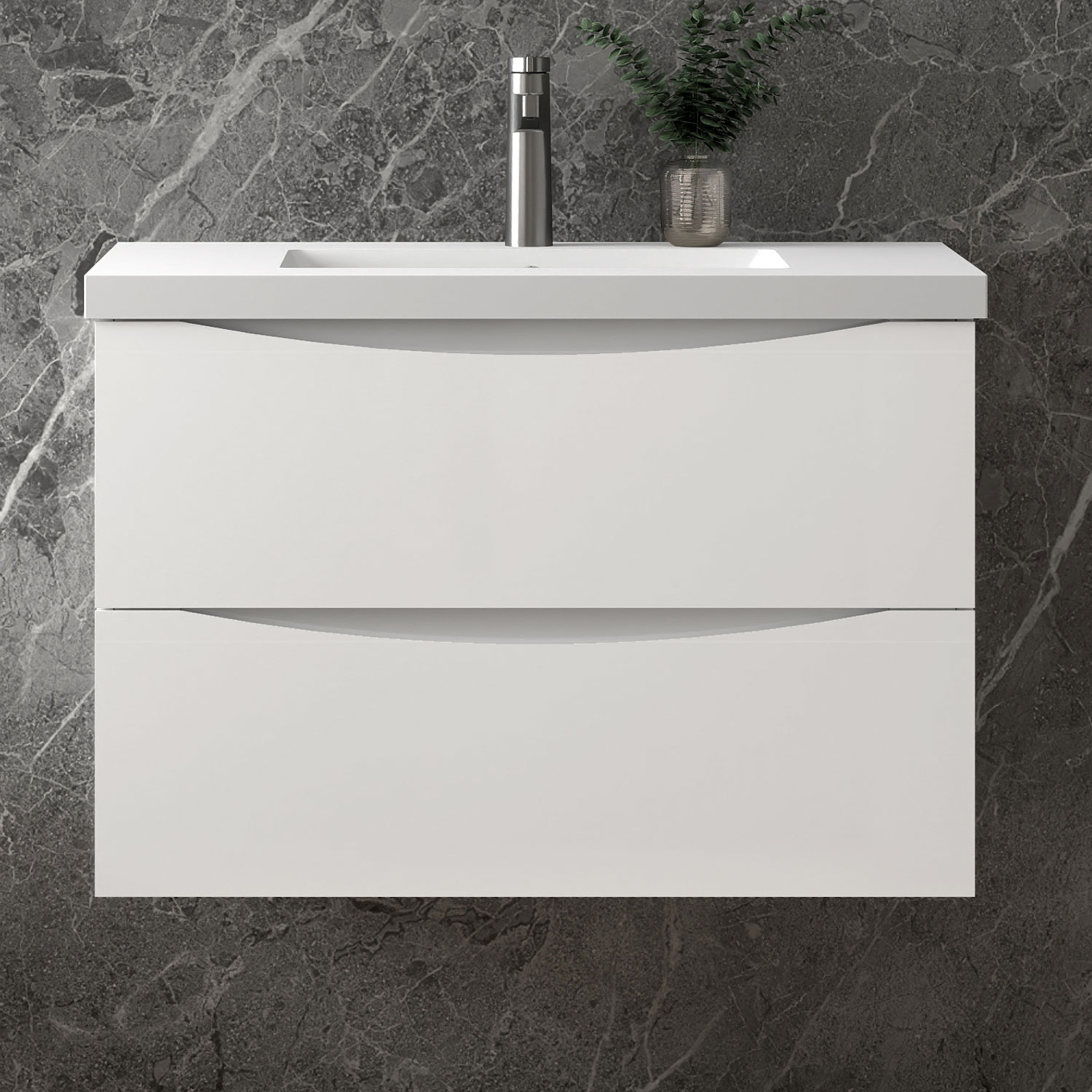 Waschbeckenunterschrank, Badezimmerschrank, 2 Schubladen, 80x44.5x52cm, Typ C-kunststein Waschbecken, Badschrank, Unterschrank Mit Waschbecken, Weiß, Sanfter Schluss