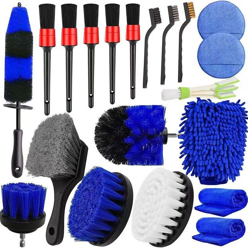 20-teiliges Autowaschset Mit Felgenbürste, Bohrmaschinenbürste, Mikrofaserhandschuh, Mikrofasertuch, Metallbürste Für Die Innenreinigung Und Polierpad