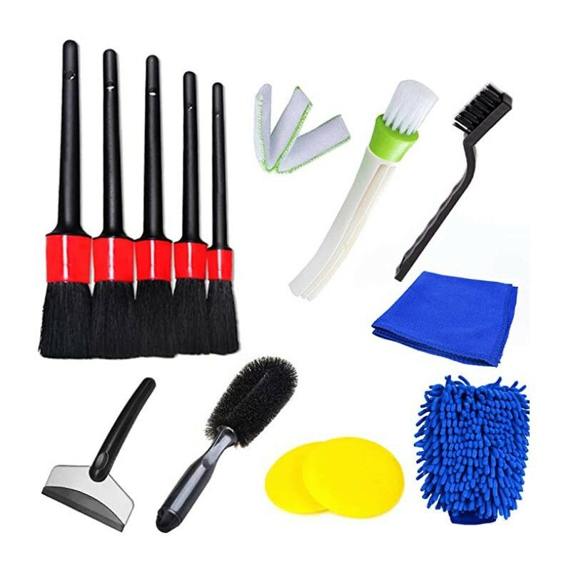 Autopflege-set Detailbürsten Inklusive Detailbürste, Reifenbürste, Mikrofasertuch Zur Innenreinigung Von Armaturenbrett, Motor, Leder, Felgen, 13-teilig.