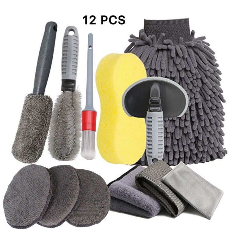 12-teiliges Autoreinigungsset, Professionelles Mikrofaser-reinigungsset Für Die Autowäsche, Felgenbürste, Reinigungstücher, Waschhandschuhe, Schwamm