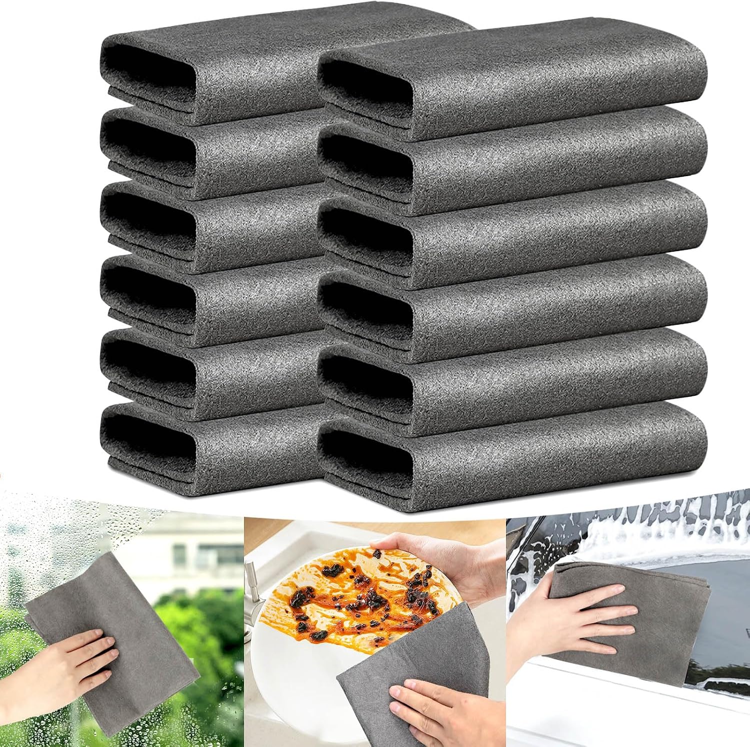 12 Stück Zaubertücher, Mikrofasertücher Fürs Auto (30 X 30 Cm), Spurlose Fenstertücher, Zaubertücher Zur Reinigung Von Autospiegeln, Fenstern, Küche Und Bad