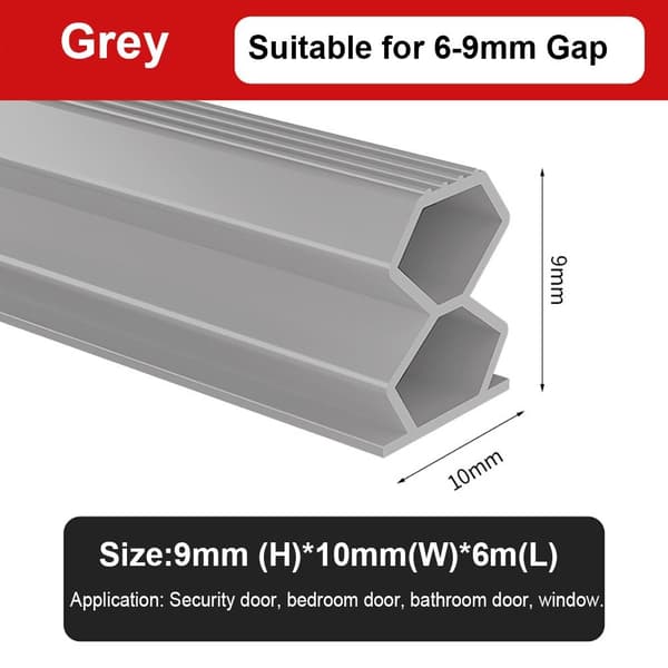 6 M Türdichtungsstreifen, Fensterdichtung, Zugluftstopper, Grau, 9 Mm X 10 Mm X 6 M
