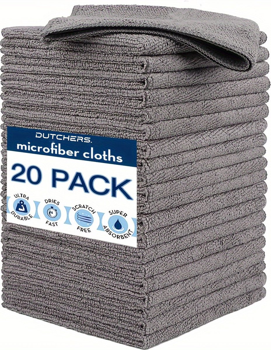 Mikrofasertücher, 20er-pack, 300 G/m², Fusselfrei, Kratzfrei, Waschbar, Wiederverwendbar, Für Haushalt, Küche, Bad Und Auto, Grau, 25 X 25 Cm