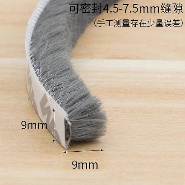 Selbstklebende Tür- Und Fensterdichtungsleiste Mit Bürstenprofil Zur Staub-, Lärm- Und Winddämmung, Grau, 10 M, 9 X 9 Mm