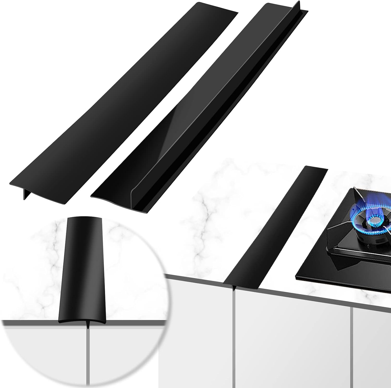 2er-pack Silikon-küchenleisten-dichtungsprofile Für Herde (schwarz), Für Arbeitsplattenkanten, 63,5 Cm Lange Fugenfüller, Leicht Zu Reinigen, Hitzebeständig, Breit, Dichtet Lecks Ab