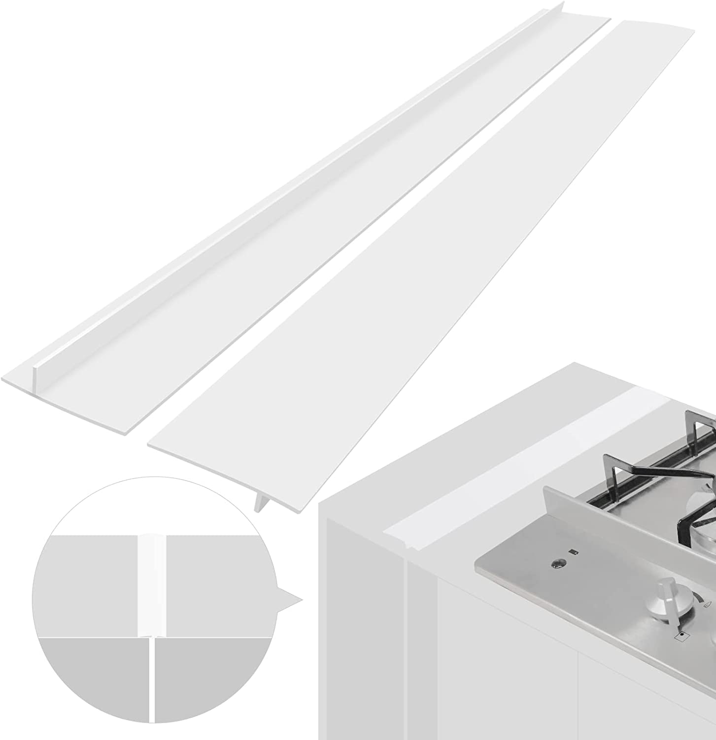 Spaltabdeckungen Für Herde, Hitzebeständige Silikon-dichtungsstreifen Für Küchenarbeitsplatte Und Herd, 2er-pack, Weiß, 61,5 Cm