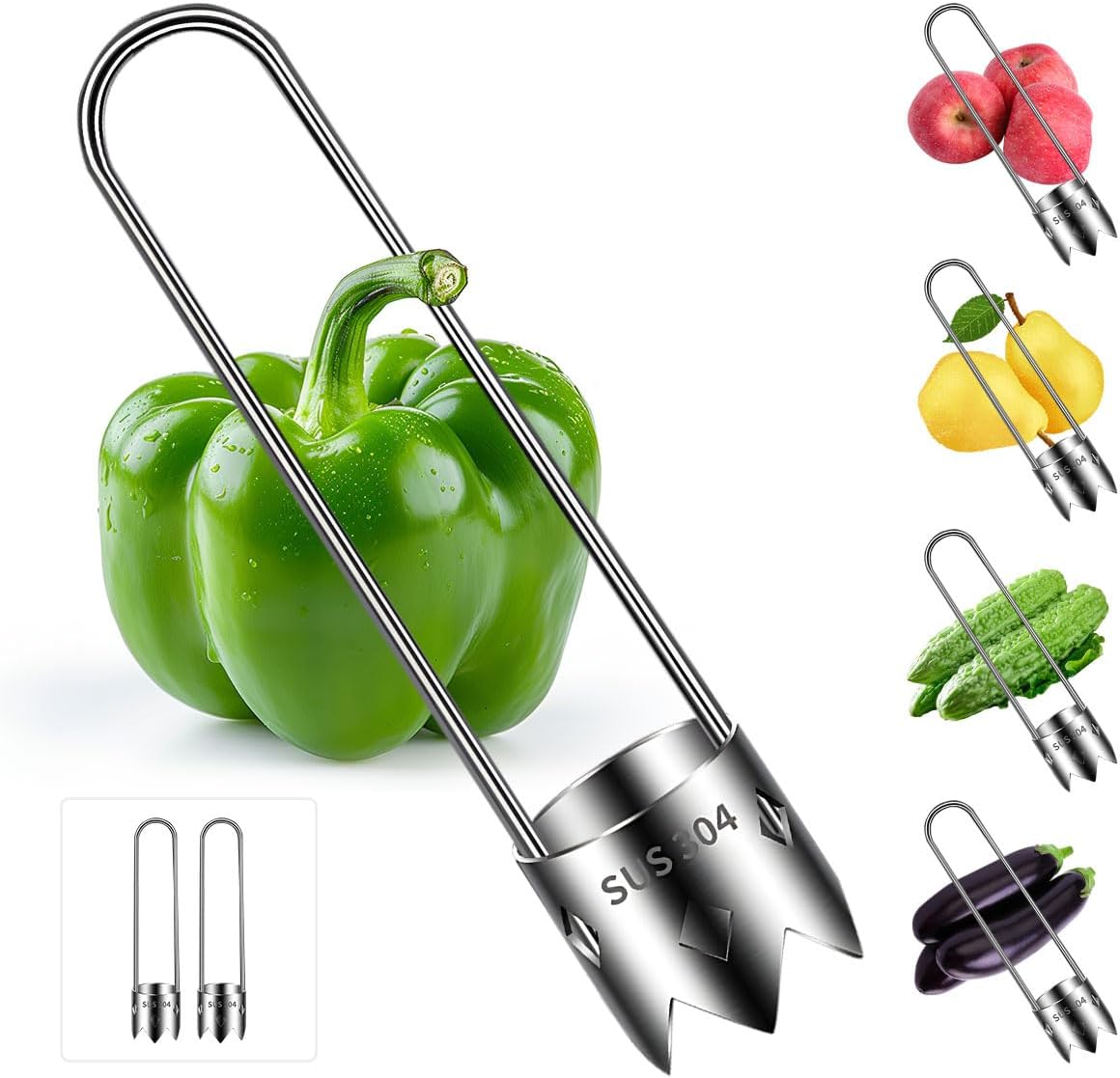 Paprikaentkerner, Multifunktionales Edelstahlwerkzeug Zum Entfernen Von Paprikakernen, Küchenutensil Für Farbige Paprika, Äpfel, Birnen (3-teilig)