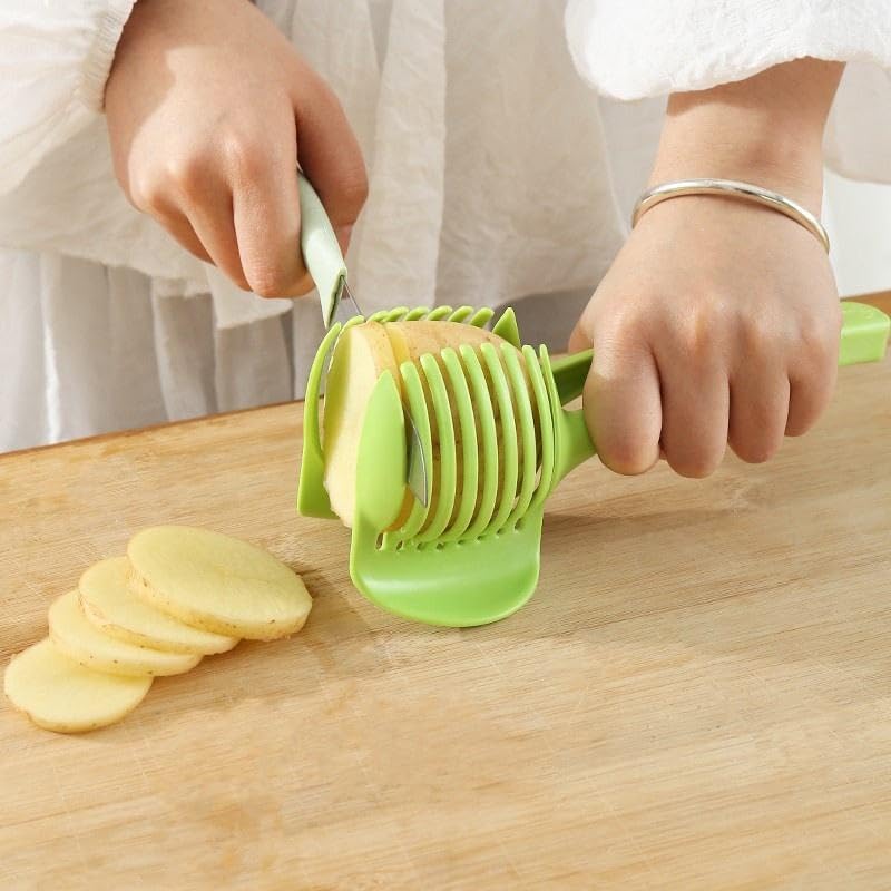 Manueller Multifunktions-obst- Und Gemüseschneider – Bpa-freies Schneidewerkzeug Für Tomaten, Zitronen, Eier – Kompaktes Küchenaccessoire Für Gleichmäßige Scheiben, Rutschfester Griff (grün)