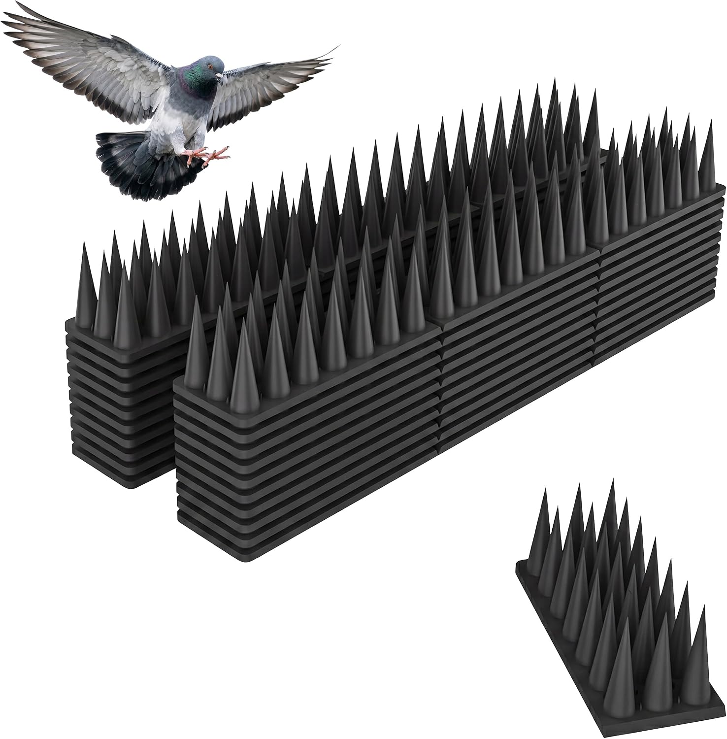 Set Mit 12 Vogelabwehrspitzen Für Balkone Und Dächer, 3 Reihen, Je Paneel H: 3,5 X 42,5 X 4 Cm, Taubenabwehrmittel, Pp, Schwarz