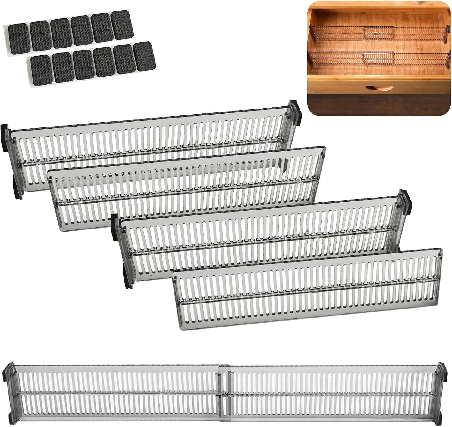 4-teiliges Schubladeneinteiler-set, Längenverstellbarer Schubladenorganizer Für Schubladen, Schränke Und Regale, Aus Strapazierfähigem Pp - Für Küche, Büro Und Badezimmer (transparent Schwarz)