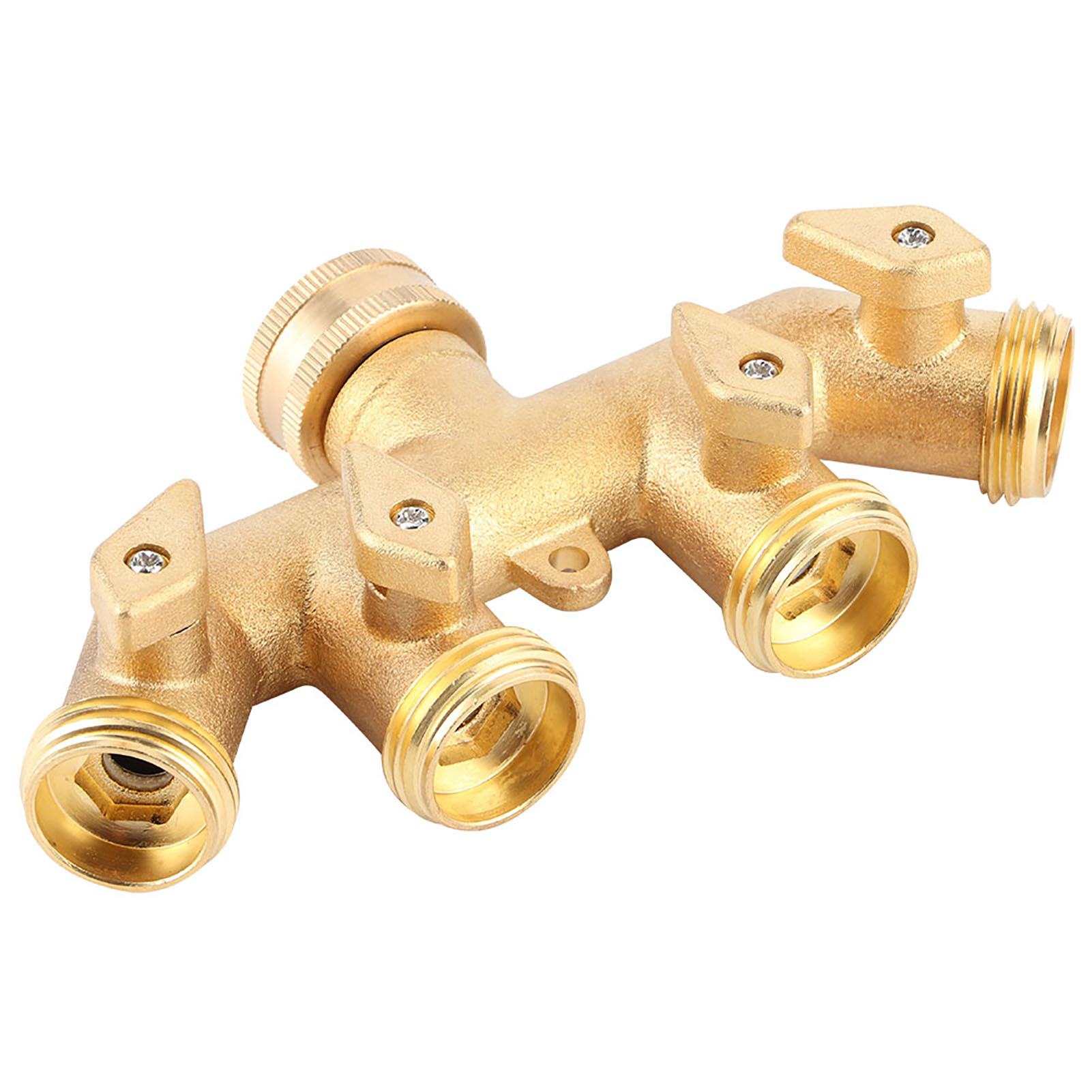Messing-gartenschlauchverteiler, 4-wege-schlauchadapter, Kugelhahn, Wasserhahnanschluss