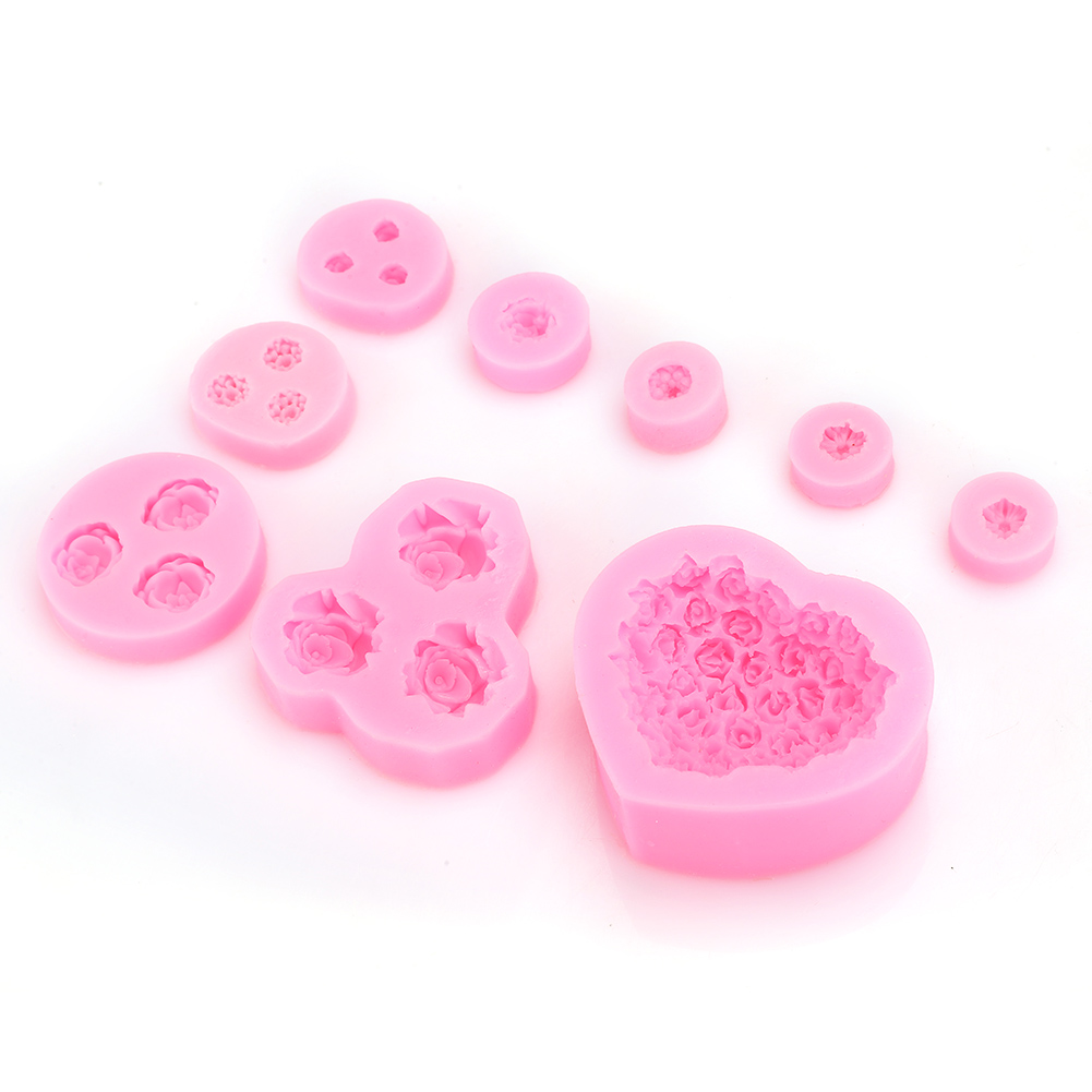 9-teiliges Set Einzigartiger Herz- Und Rosenförmiger Silikon-backformen Für Schokoladenkuchen – Diy-backzubehör