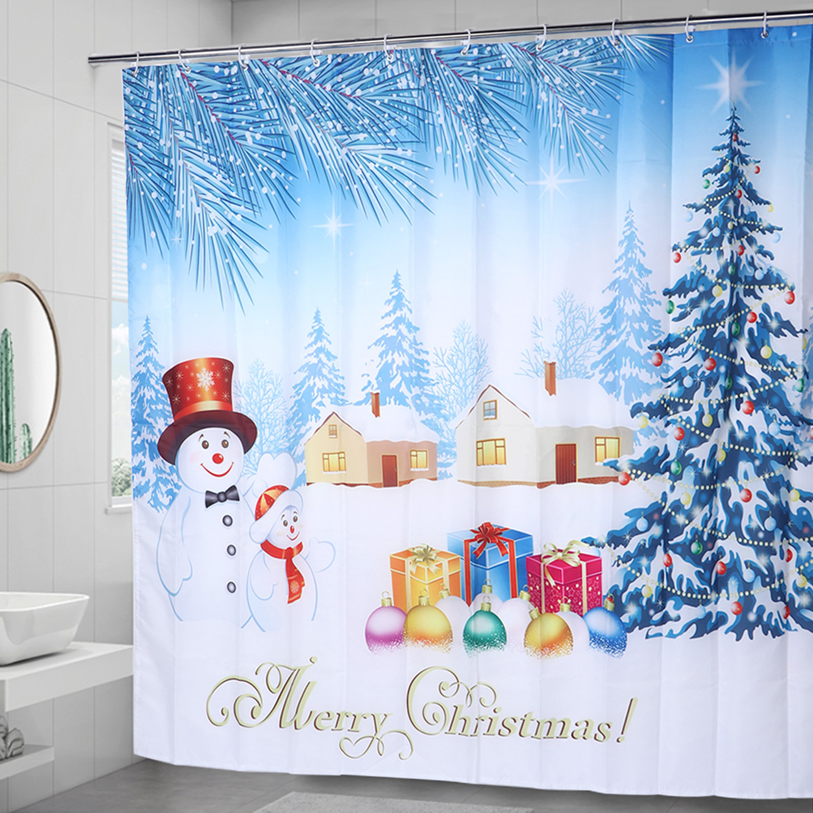 200 X 180 Cm Großer, Wasserdichter Duschvorhang Mit Weihnachtsmotiv Und Aufhängehaken