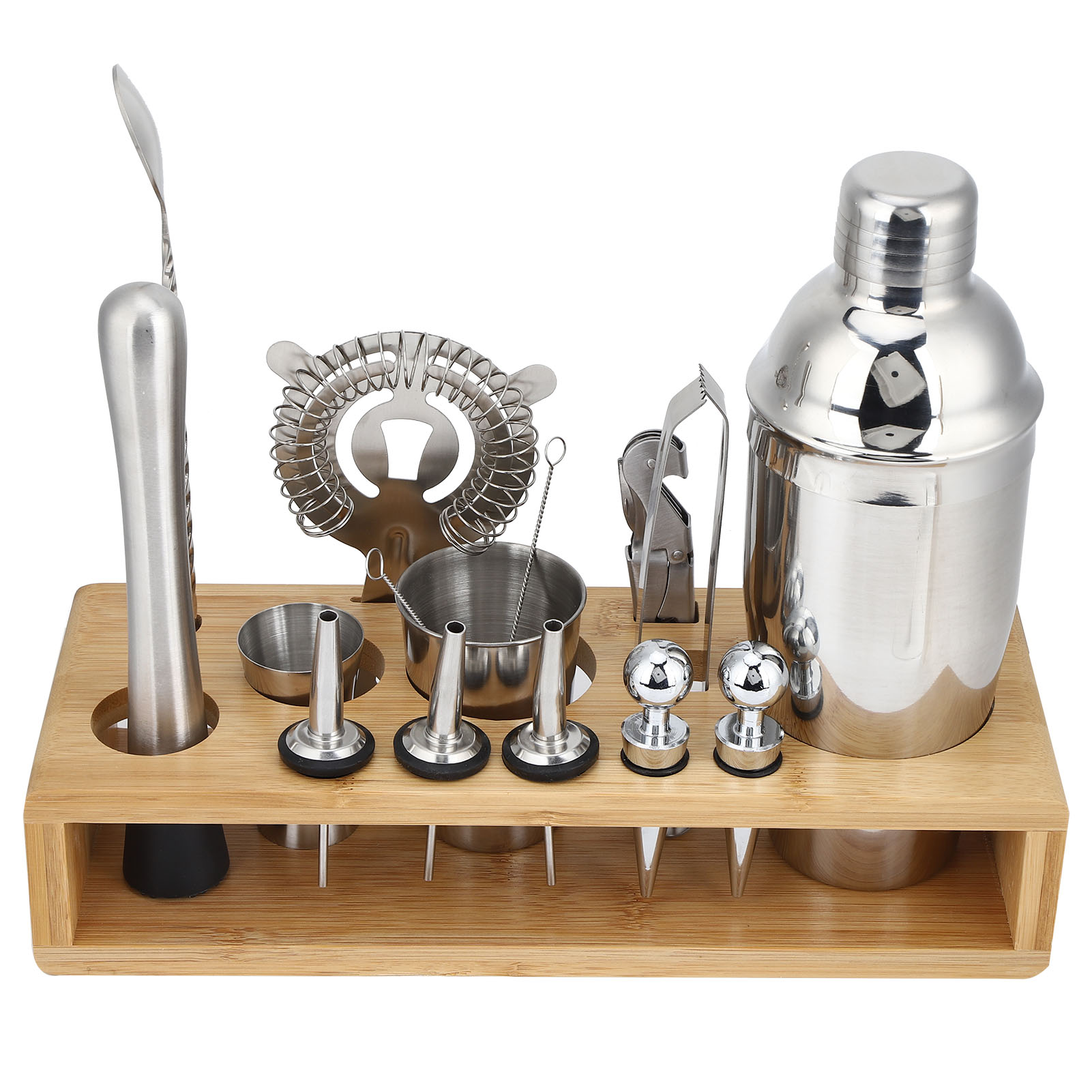 16-teiliges Cocktail-shaker-set Aus Edelstahl 304 Mit Bambusständer