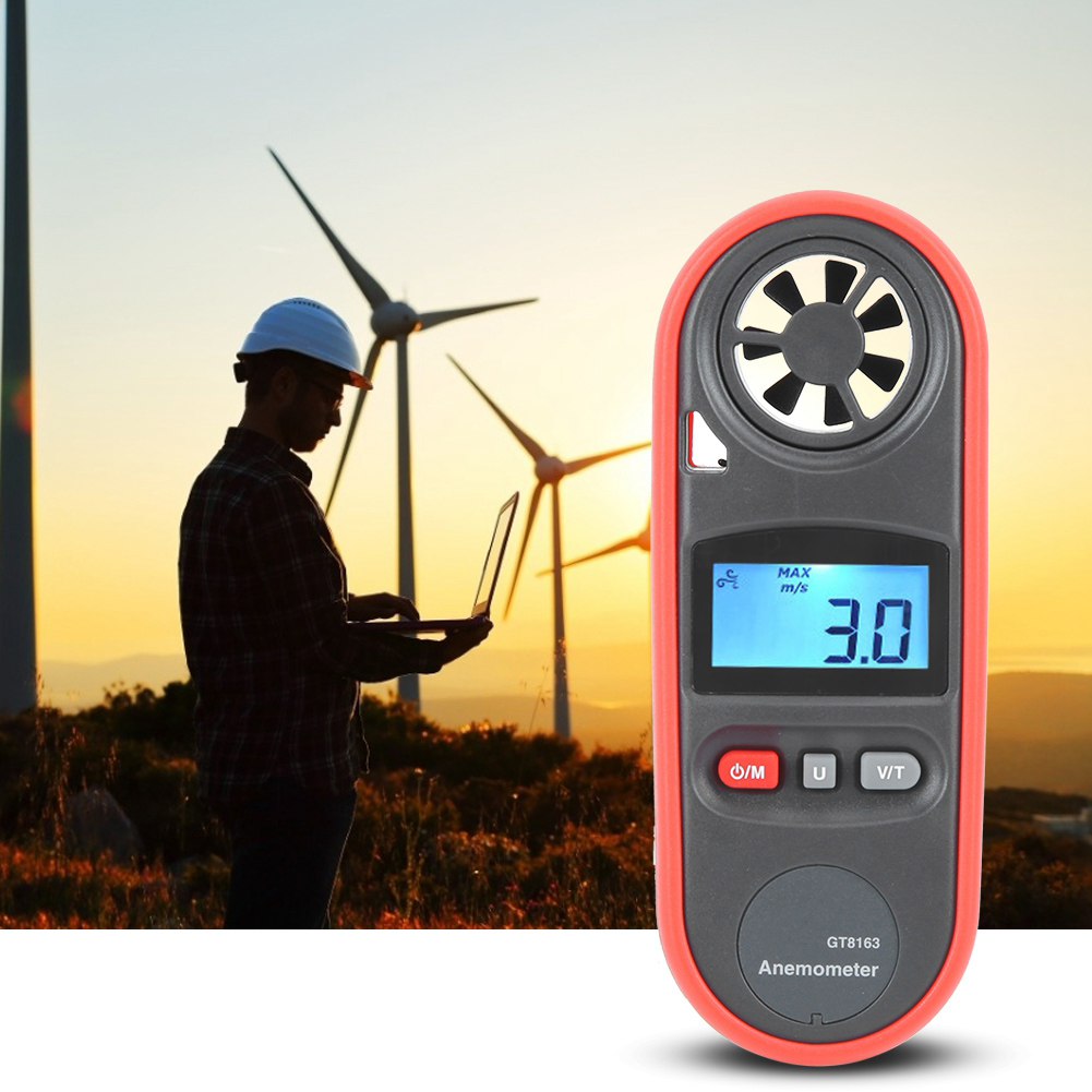 Digitales Tragbares Handanemometer, Windgeschwindigkeitsmesser, Windtemperaturmesser, Thermometer