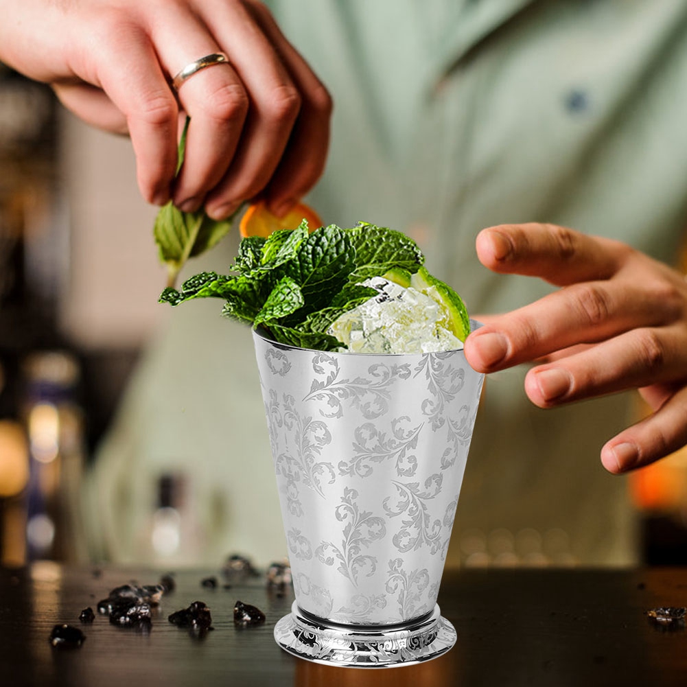 400 Ml Cocktailbecher Aus Edelstahl Mit Elegantem Baumblattmuster – Das Perfekte Accessoire Für Ihre Party Oder Bar Zu Hause