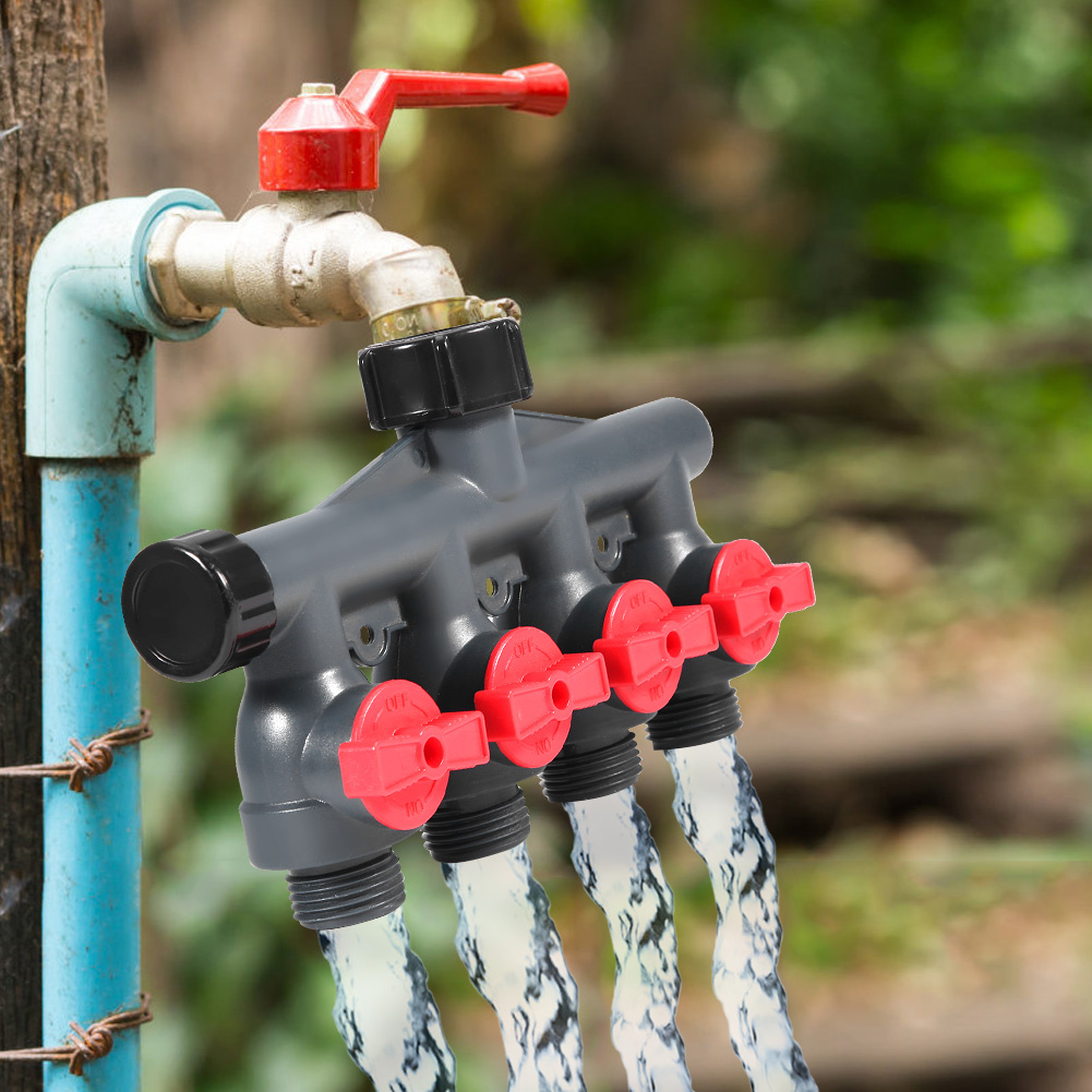 G3/4-zoll-hochleistungs-wasserhahn-schlauchverteilerventil, Gartenwasseranschlussadapter, 4-wege