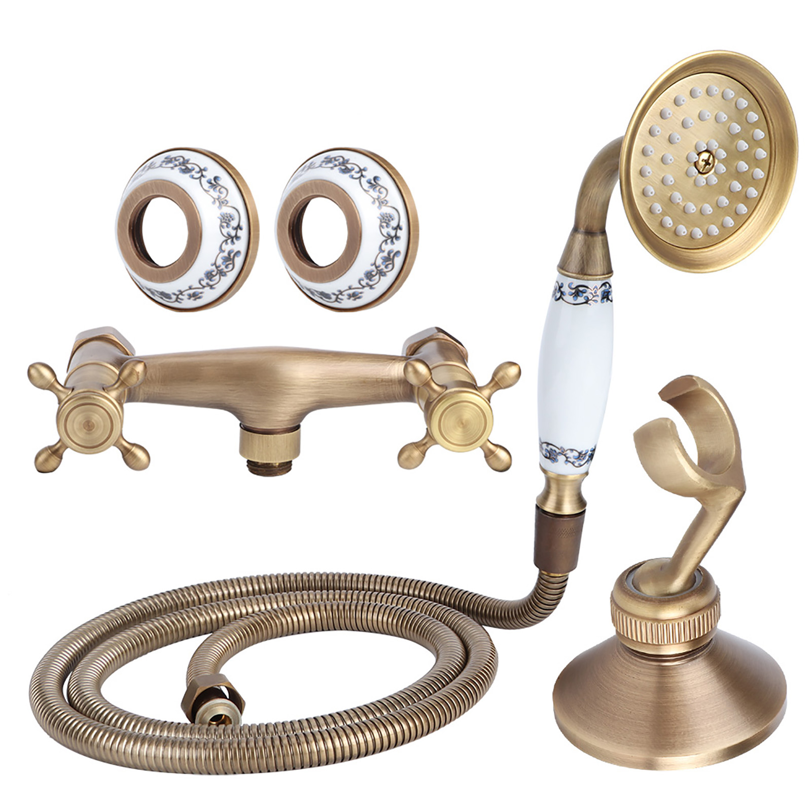 Duschkopf-set Im Vintage-stil Aus Kupfer Mit Sprühschlauch Zur Verdeckten Montage – Badezimmeraccessoires