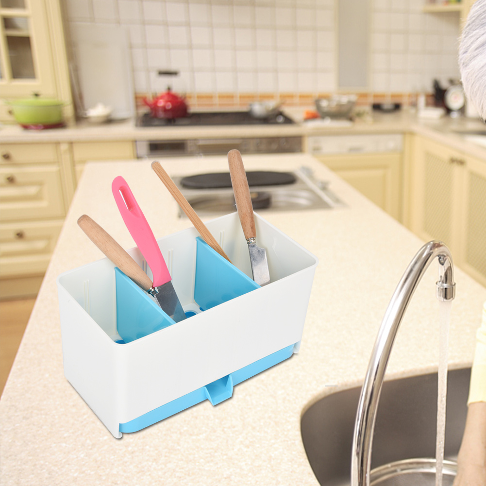 Abgetrennter, Waschbarer Küchenabtropfkorb Mit Aufbewahrungsbox Für Löffel, Essstäbchen Und Organizer (blau)