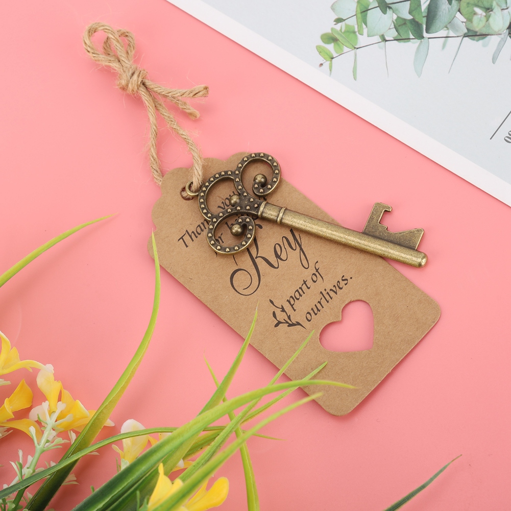 Schlüsselförmiger Flaschenöffner Mit Anhängerkarte Und Bindfaden Als Gastgeschenk Für Hochzeiten Und Partys (50 Stück Bindfadenkarte)