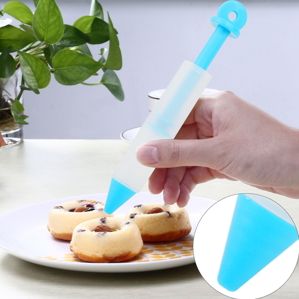 Silikon-lebensmittelschreibstift Mit 4 Düsen, Schokoladendekorationswerkzeug, Kuchenform (blau)