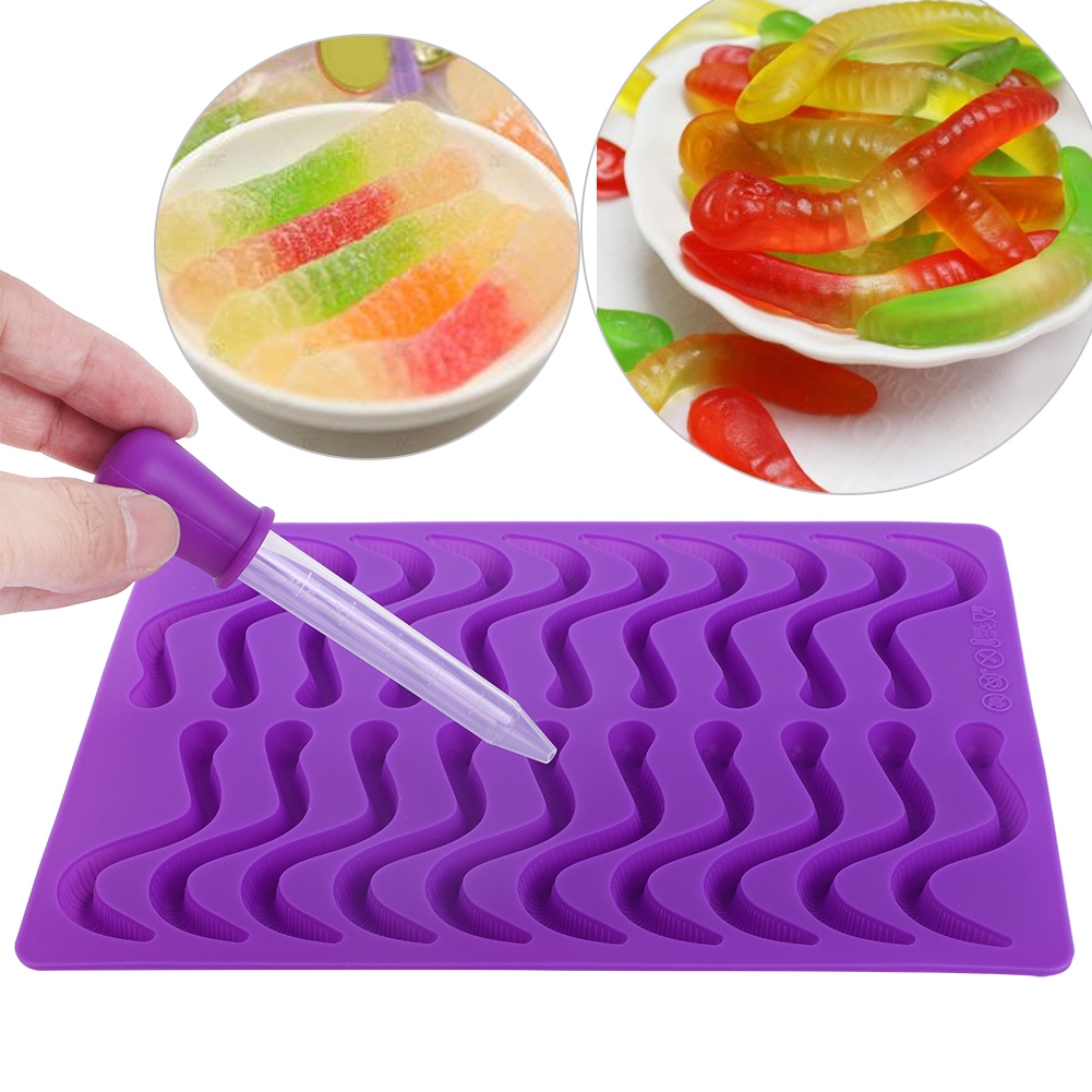 Silikonform Mit 20 Fächern Für Gummibärchen-würmer, Schokoladenbonbons Und Gummibärchenkuchen Mit Pipette