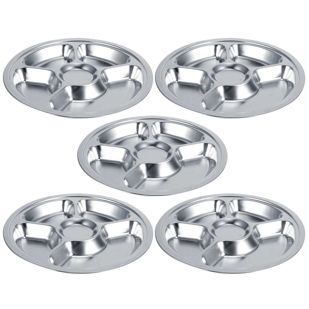 5-teiliges Set Aus Dickem, Rundem Servierteller Aus Edelstahl 304 Mit Fächern, Ideal Für Kinder (5-teilig)
