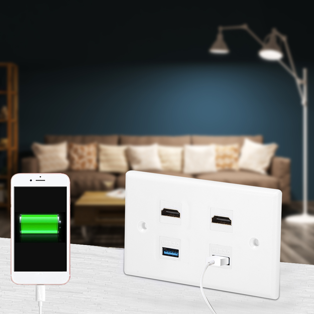 2 Hdmi-buchsen Auf 2 Usb-buchsen Mit Karabinerhaken, Wandanschlussdose Für Zuhause Und Hotel