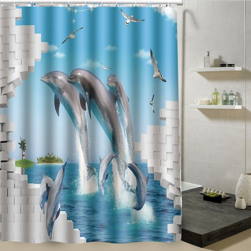 180 X 180 Cm Duschvorhang Mit Schönem Muster, Polyester, Wasserdicht, Badezimmer-accessoire, Delfin