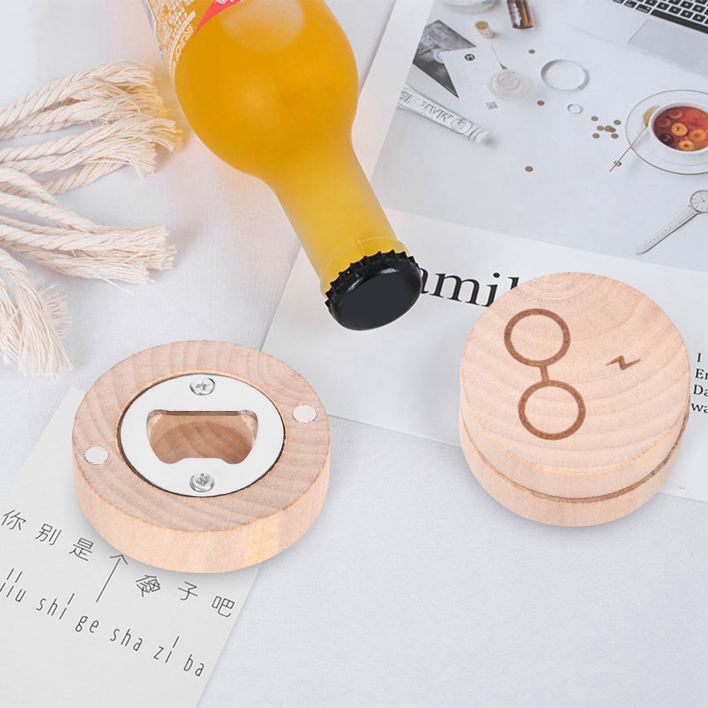 2er-set Runde Flaschenöffner Aus Holz, Kühlschrankmagnete, Küchenaccessoires: Fingerherz + Brille