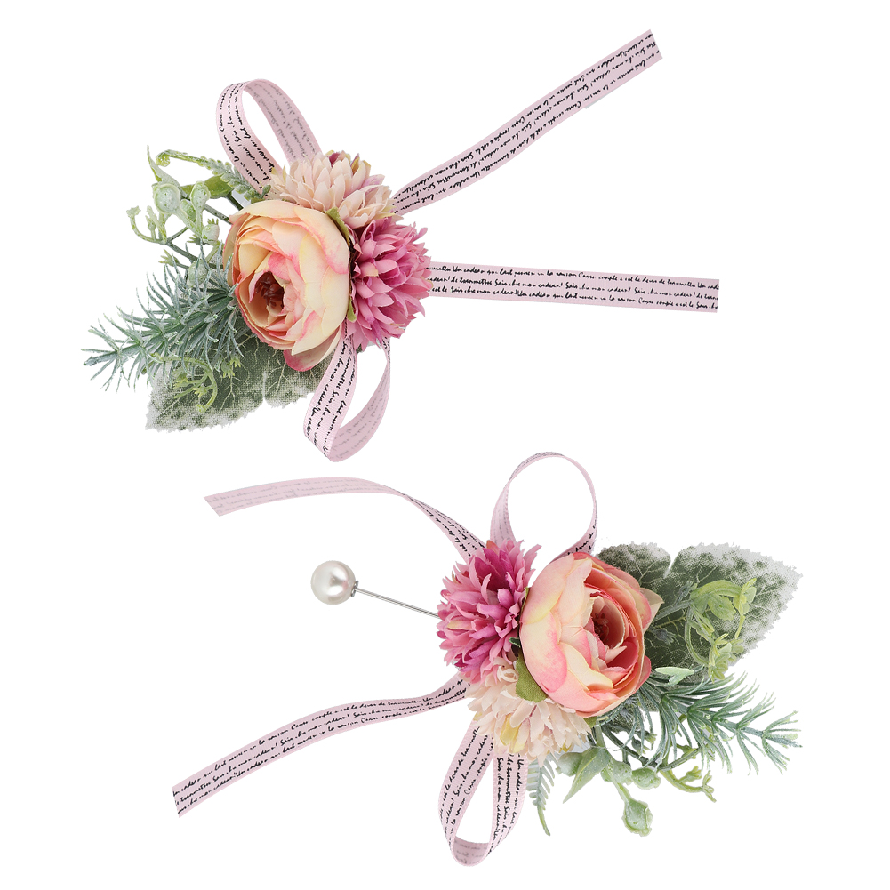 Brautstrauß-set Für Bräutigam Und Braut, Blumen-corsage Für Die Brust Und Handgelenke Der Brautjungfern, Hochzeitsdekoration, Rosa Set
