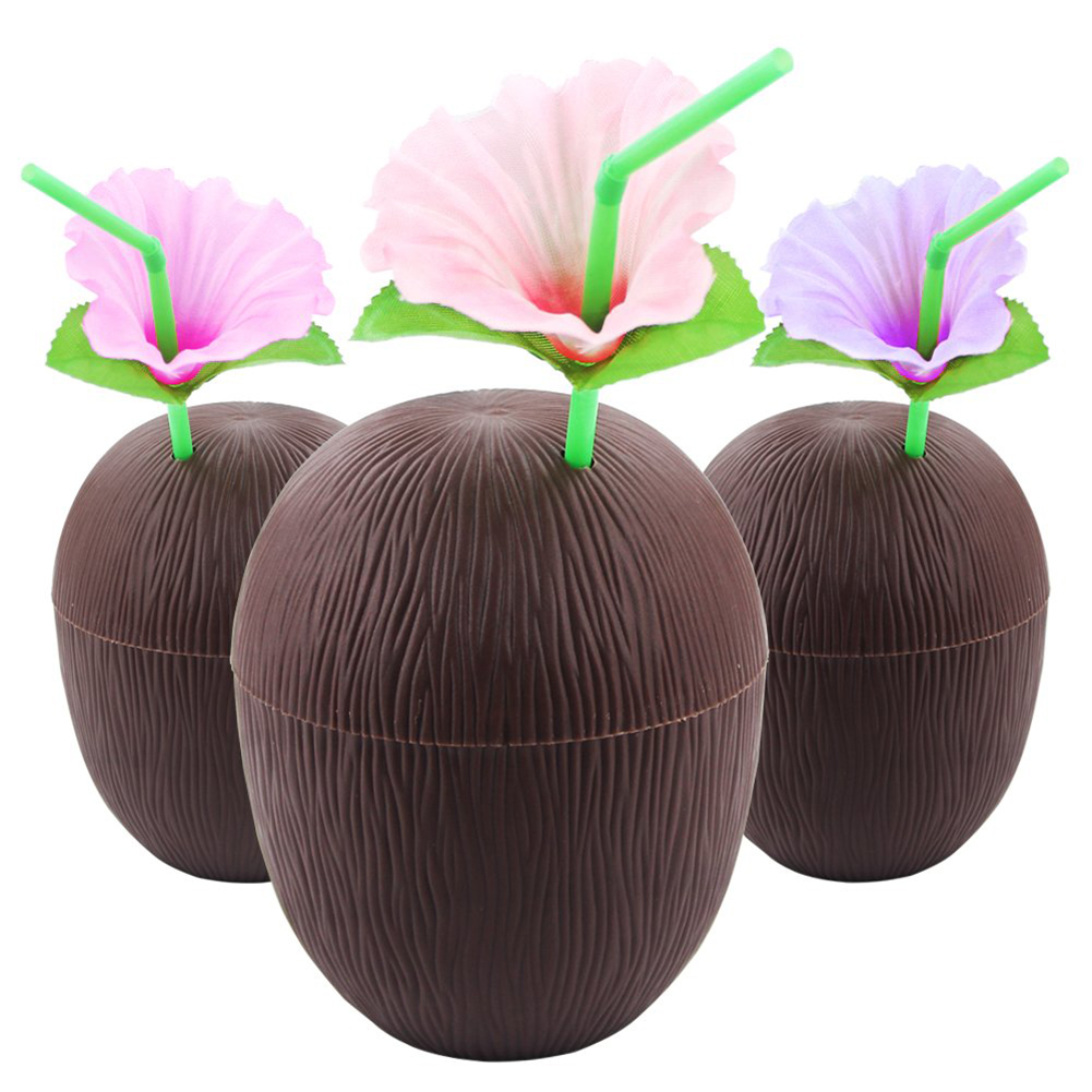 1 Stück Kokosnussbecher Für Cocktails, Hawaiianische Party-trinkflasche Aus Kunststoff, Gelb