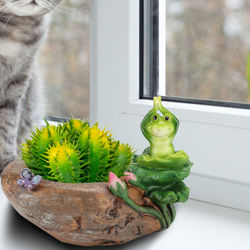 Mini-blumentopf Aus Kunstharz Mit Cartoon-tiermotiven, Tischdekoration Für Sukkulenten, Frosch-yoga-motiv