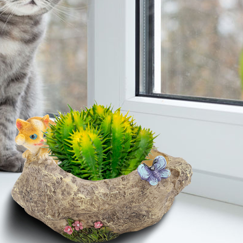 Mini-blumentopf Aus Kunstharz Mit Cartoon-tiermotiv, Tischdekoration, Sukkulenten-pflanztopf-ornament, Katze