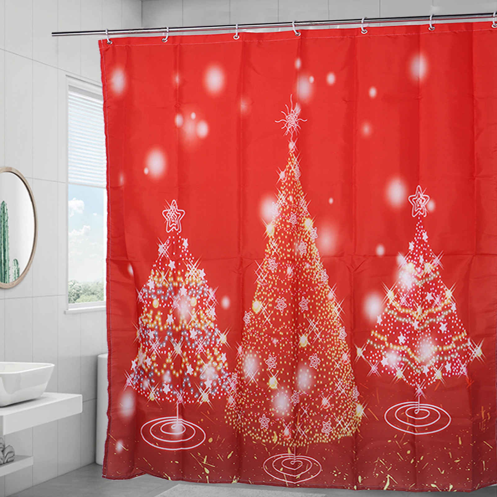 120 X 180 Cm Duschvorhang Mit Weihnachtsbaum-print, Wasserdicht, Inklusive Haken