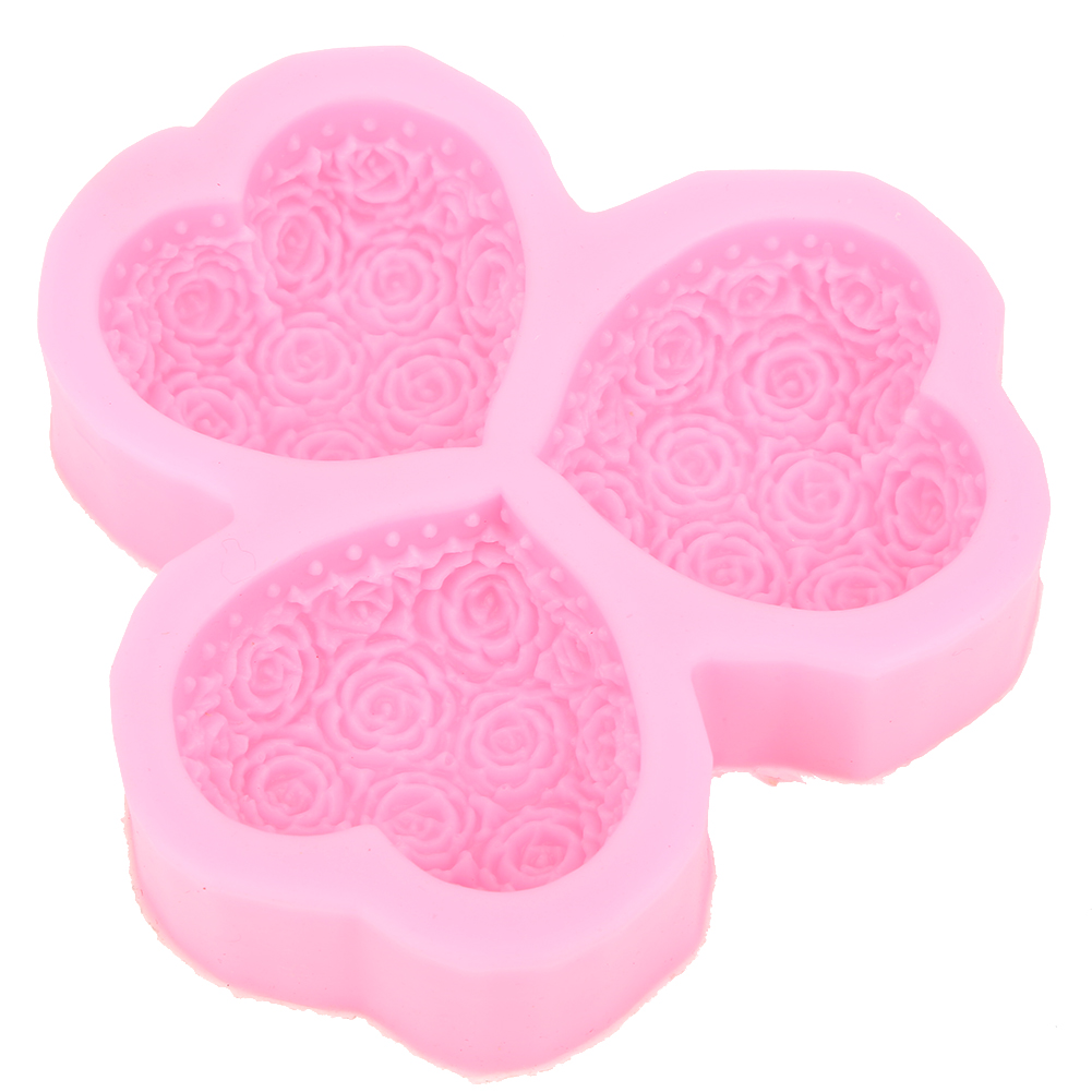 Silikonform Mit 3 Mulden In Herzform Für Rosenblüten, Seife, Fondant, Kuchen, Schokolade – Diy-backwerkzeug