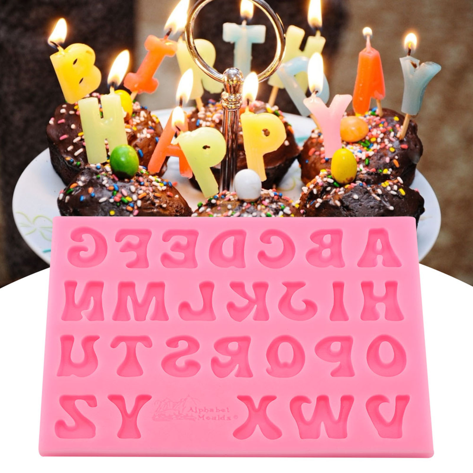 Silikon-kuchenformen In Buchstabenform, Fondant- Und Schokoladenform Zum Dekorieren (rosa)