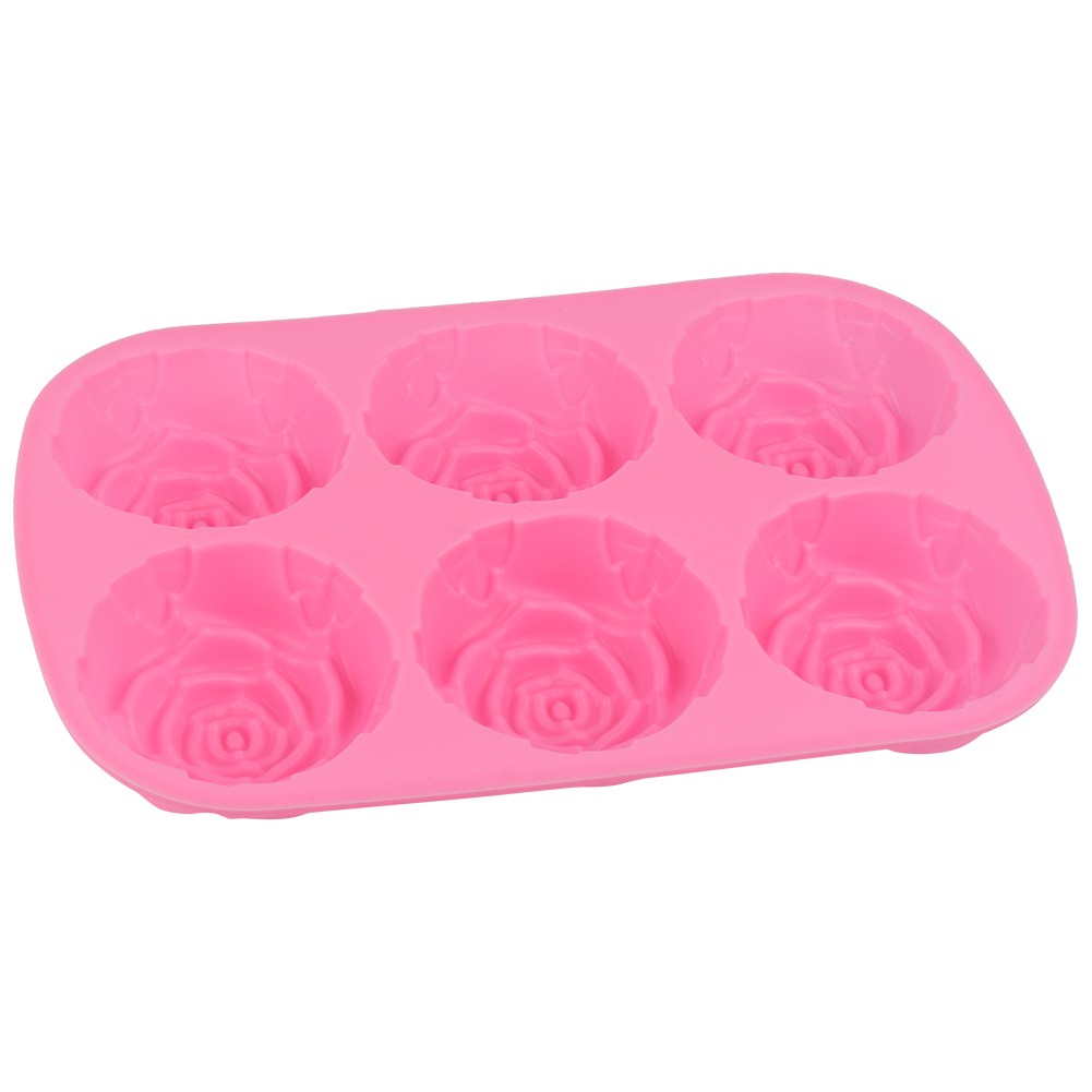 Silikon-pudding- Und Schokoladenkuchenform Mit 6 Mulden In Rosenform, Mikrowellen- Und Gefriergeeignet, Rosa