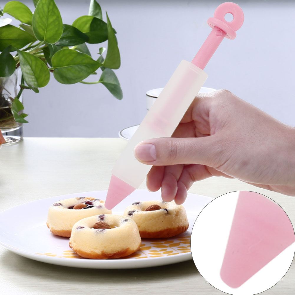 Silikon-lebensmittelschreibstift Mit 4 Düsen, Schokoladendekorationswerkzeug, Kuchenform (rosa)