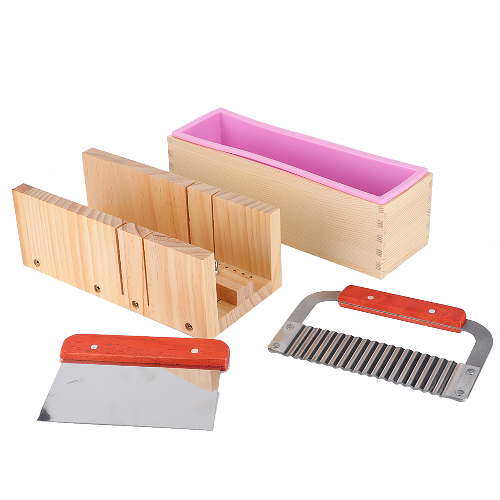 Diy Seifenform 1200ml Kastenform Wiederverwendbarer Seifenschneider Mit Skala Set (rosa Silikon)
